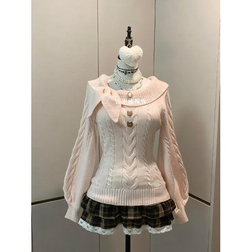 秋冬原創古早兔耳vintage毛衣奈奈風早秋學院風套頭收腰針織衫女