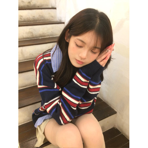 韓系復古設計感條紋撞色長袖毛衣女秋冬休閒百搭polo領針織衫上衣 韓系復古設計感條紋撞色長袖毛衣女秋冬休閒百搭polo領針織衫上衣