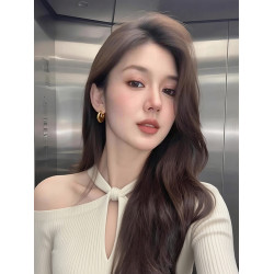 早秋冬輕熟甜辣妹露肩掛脖針織打底衫女士內搭設計感修身鏤空上衣