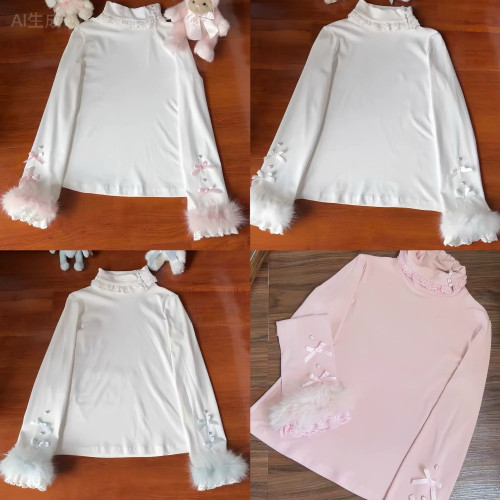 PINKGIRL【奶油甜心】Lolita百搭高領內搭打底衫長袖秋冬修身上衣