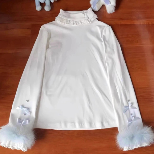 PINKGIRL【奶油甜心】Lolita百搭高領內搭打底衫長袖秋冬修身上衣