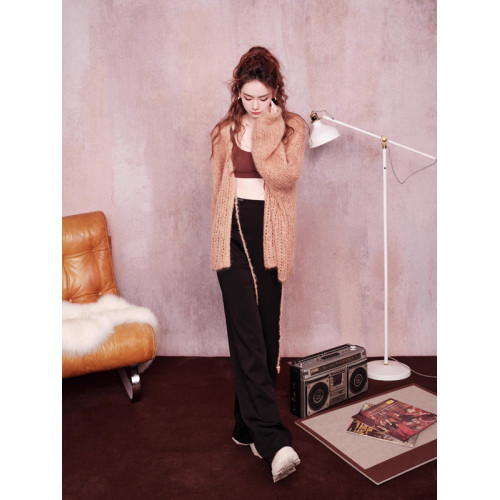 慼薇同款~慵懶風寬松針織開衫女秋季外套中長款時髦毛衣外搭上衣