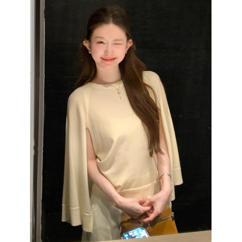 小香風鬭篷式針織衫女春秋2025新款巨好看寬松顯瘦百搭披肩上衣潮