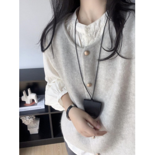 早秋新款2025韓系寬松外穿毛衣女坎肩針織馬甲背心曡穿無袖上衣女