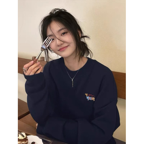 藏藍色圓領衛衣女洋氣2025新款爆款秋季寬松長袖加絨加厚冬季上衣 藏藍色圓領衛衣女洋氣2025新款爆款秋季寬松長袖加絨加厚冬季上衣