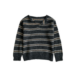 RENA慵懶風條紋V領針織衫女長袖寬松顯瘦設計感polo領針織上衣