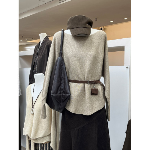 SOFT PUFF韓版十三行女裝2025秋裝新款蝙蝠袖一字領寬松針織衫女 SOFT PUFF韓版十三行女裝2025秋裝新款蝙蝠袖一字領寬松針織衫女