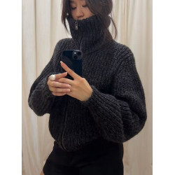 oversize！美式復古拉鍊高領毛衣開衫女秋冬新款寬松加厚針織外套