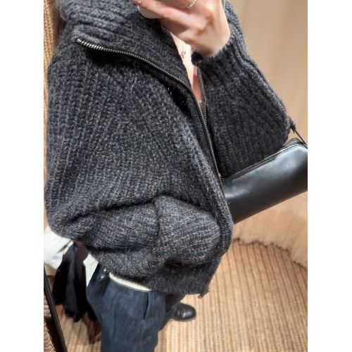 oversize！美式復古拉鍊高領毛衣開衫女秋冬新款寬松加厚針織外套