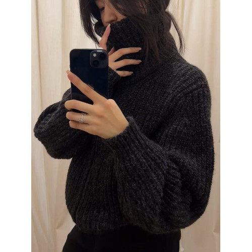 oversize！美式復古拉鍊高領毛衣開衫女秋冬新款寬松加厚針織外套