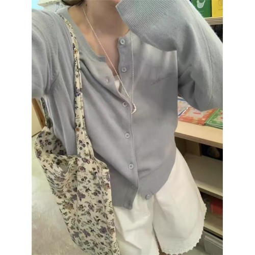 8色入！韓代@ou*mo*ent 簡約溫柔氣質字母刺綉針織開衫毛衣外套