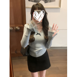 法式小香風蕾絲花邊v領針織衫女秋冬春可外穿內搭打底衫長袖上衣