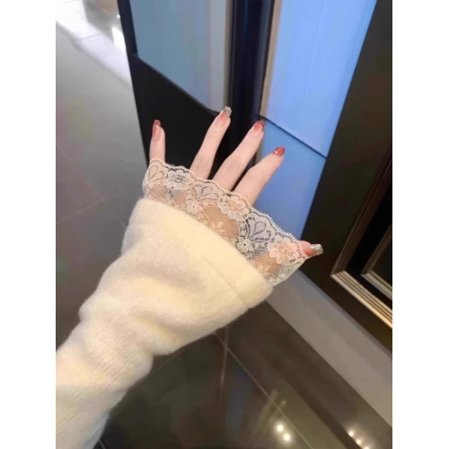 法式小香風蕾絲花邊v領針織衫女秋冬春可外穿內搭打底衫長袖上衣