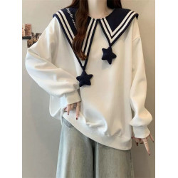 胖mm300斤大碼學院風設計感海軍領衛衣女春秋寬松撞色減齡上衣潮