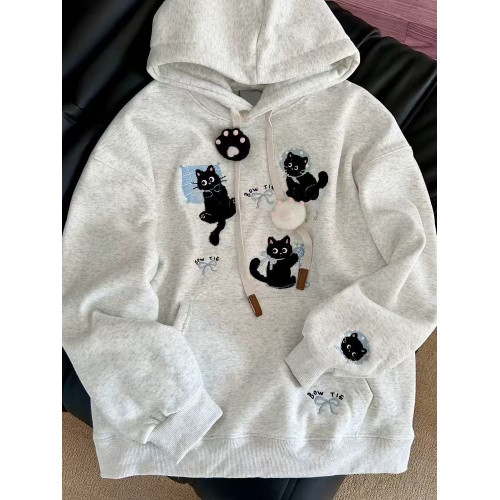 重工刺綉連帽衛衣女寬松秋冬季慵懶風oversize設計感學生上衣外套 重工刺綉連帽衛衣女寬松秋冬季慵懶風oversize設計感學生上衣外套