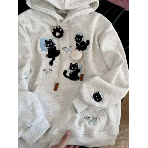 重工刺綉連帽衛衣女寬松秋冬季慵懶風oversize設計感學生上衣外套 重工刺綉連帽衛衣女寬松秋冬季慵懶風oversize設計感學生上衣外套