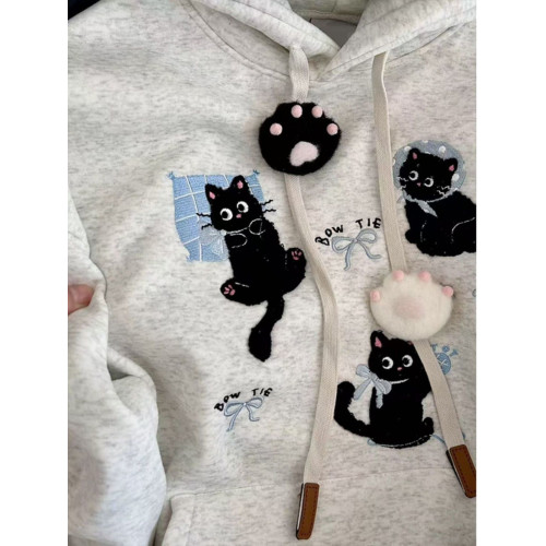 重工刺綉連帽衛衣女寬松秋冬季慵懶風oversize設計感學生上衣外套 重工刺綉連帽衛衣女寬松秋冬季慵懶風oversize設計感學生上衣外套