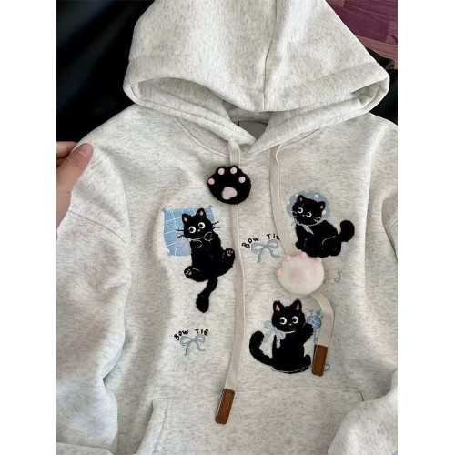 重工刺綉連帽衛衣女寬松秋冬季慵懶風oversize設計感學生上衣外套 重工刺綉連帽衛衣女寬松秋冬季慵懶風oversize設計感學生上衣外套