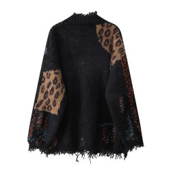 重工皮標破碎流蘇加厚撞色毛衣寬松松弛感開衫外套女秋冬新款