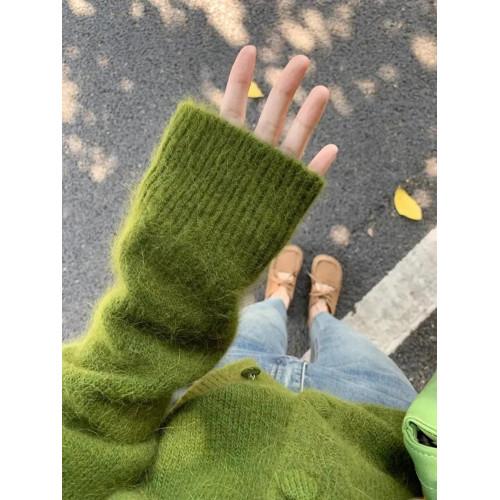 牛油果綠色毛衣外套女早秋2025新款v領短款外穿溫柔慵懶針織開衫