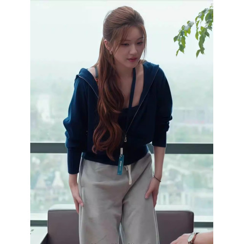 許我耀眼趙露思許妍同款拉鍊連帽毛衣外套女秋冬季設計感短款上衣