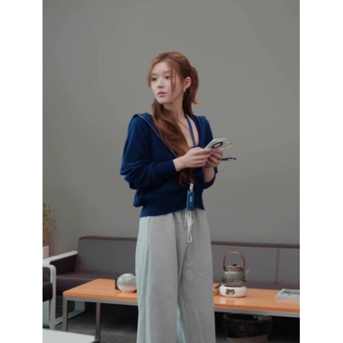 許我耀眼趙露思許妍同款拉鍊連帽毛衣外套女秋冬季設計感短款上衣