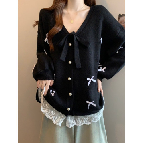 大碼胖mm秋季新款時尚蕾絲邊長袖開衫毛衣寬松顯瘦簡約百搭上衣女 大碼胖mm秋季新款時尚蕾絲邊長袖開衫毛衣寬松顯瘦簡約百搭上衣女