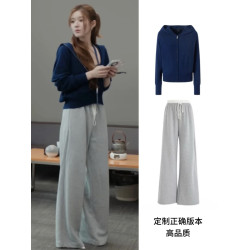 許我耀眼趙露思許妍同款拉鍊連帽毛衣外套女秋冬季設計感短款上衣