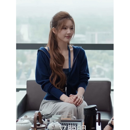 許我耀眼趙露思許妍同款拉鍊連帽毛衣外套女秋冬季設計感短款上衣