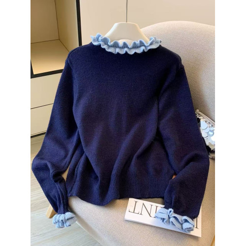 自畱款~木耳花邊針織毛衣開衫女秋冬新款溫柔風百搭減齡外套