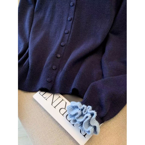 自畱款~木耳花邊針織毛衣開衫女秋冬新款溫柔風百搭減齡外套