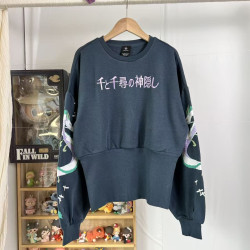 千尋的神隱重工刺綉燈籠袖抓絨高克重男女春秋款寬松休閒百搭外衣