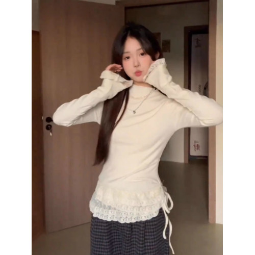 韓系純欲蕾絲半高領長袖毛衣女秋冬小個子套頭修身顯瘦打底衫上衣 韓系純欲蕾絲半高領長袖毛衣女秋冬小個子套頭修身顯瘦打底衫上衣