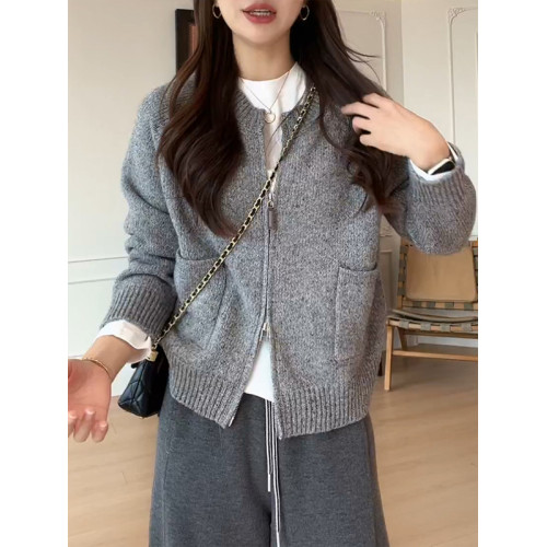 獨特雙拉鍊毛衣開衫女秋冬2026新款大碼胖mm寬鬆針織外套慵嬾上衣