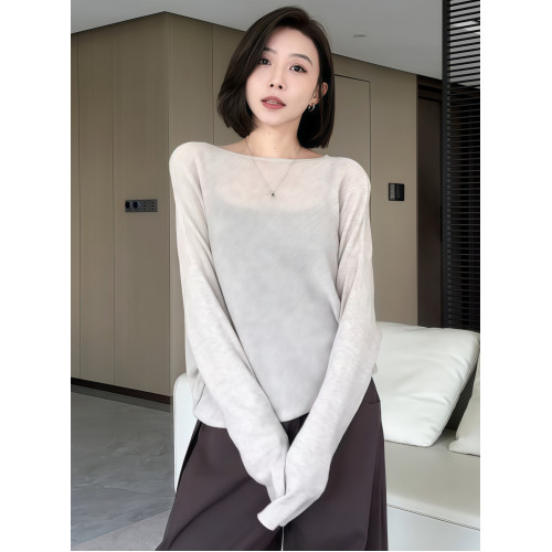 蝙蝠袖一字領針織衫女早秋薄款2025新款慵懶松弛感長袖微透感上衣