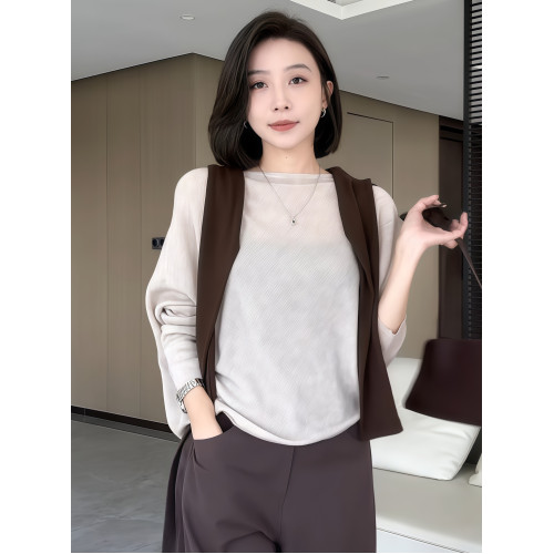 蝙蝠袖一字領針織衫女早秋薄款2025新款慵懶松弛感長袖微透感上衣