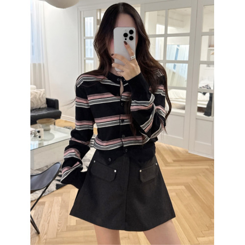 韓系時尚氣質撞色條紋針織開衫女2025秋季新款小個子百搭長袖上衣 韓系時尚氣質撞色條紋針織開衫女2025秋季新款小個子百搭長袖上衣