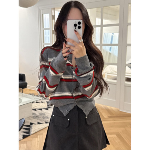 韓系時尚氣質撞色條紋針織開衫女2025秋季新款小個子百搭長袖上衣 韓系時尚氣質撞色條紋針織開衫女2025秋季新款小個子百搭長袖上衣