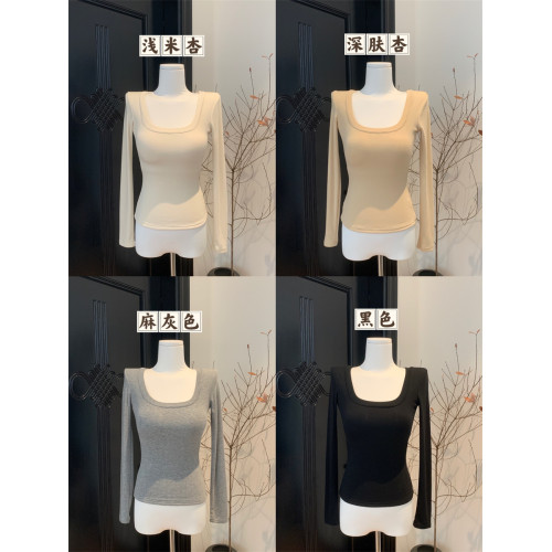 遲早 好版型打底!! 外擴帶可拆卸胸墊U領正肩長袖t恤內搭彈力上衣