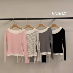 QIQI綺綺家 領口拼色打底衫5090 【杭州意法HuHu】#10-22