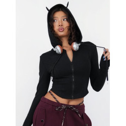 Fcii小耳朵連帽衛衣外套女長袖上衣春秋辣妹外穿單品百搭顯瘦開衫