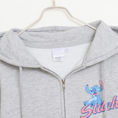 春秋季灰色卡通字母前後印花衛衣女連帽薄絨寬松拉鍊開衫外套 春秋季灰色卡通字母前後印花衛衣女連帽薄絨寬松拉鍊開衫外套