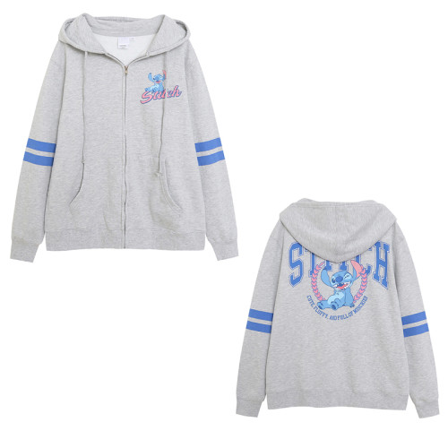 春秋季灰色卡通字母前後印花衛衣女連帽薄絨寬松拉鍊開衫外套 春秋季灰色卡通字母前後印花衛衣女連帽薄絨寬松拉鍊開衫外套