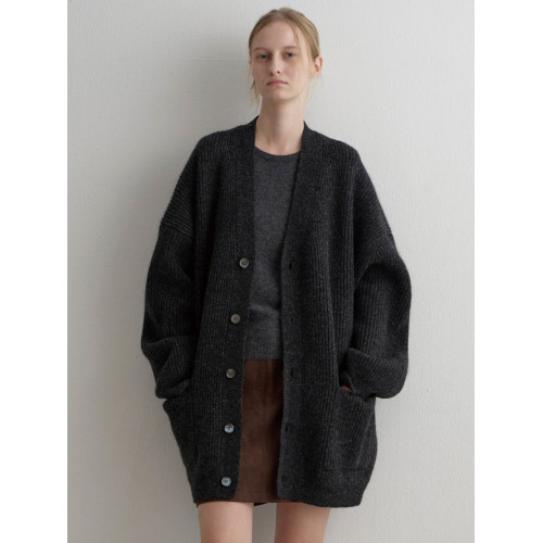 秋冬慵懶黑色v領羊毛中長款針織外套毛衣女2025新款法式開衫上衣