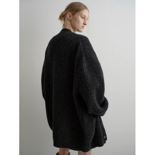 秋冬慵懶黑色v領羊毛中長款針織外套毛衣女2025新款法式開衫上衣