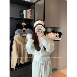 甜美風毛毛領長袖針織衫外套女秋季2025新款寬松顯瘦小衆百搭上衣