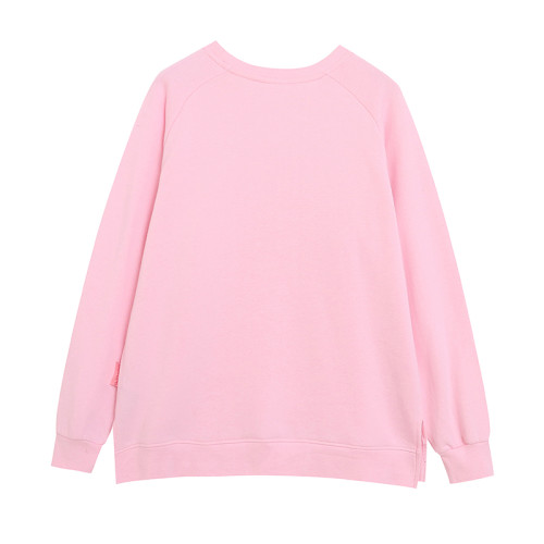 樂園款~純色重工刺綉 卡通字母圓領長袖衛衣女套頭大碼上衣粉 樂園款~純色重工刺綉 卡通字母圓領長袖衛衣女套頭大碼上衣粉