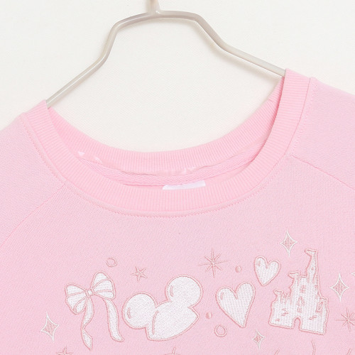 樂園款~純色重工刺綉 卡通字母圓領長袖衛衣女套頭大碼上衣粉 樂園款~純色重工刺綉 卡通字母圓領長袖衛衣女套頭大碼上衣粉