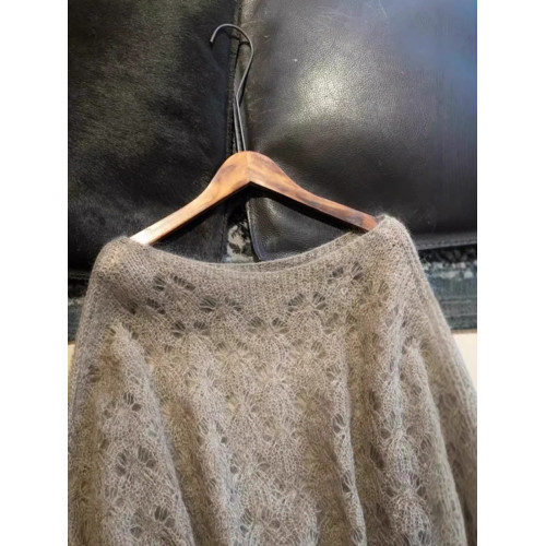 高級感鏤空咖色毛衣女2025春秋軟糯慵懶馬海毛減齡百搭套頭上衣