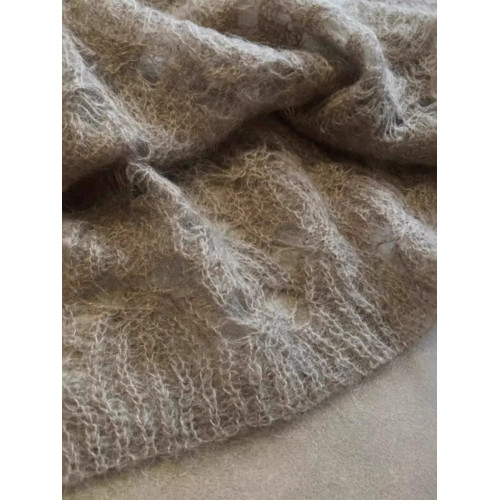 高級感鏤空咖色毛衣女2025春秋軟糯慵懶馬海毛減齡百搭套頭上衣